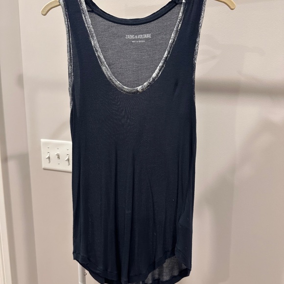Zadig & Voltaire Tam Silver Foil Trimmed Tank - Size M - Picture 3 of 10
